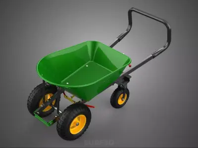 HEAVY DUTY FOUR 4 WHEEL GREEN GARDEN CART WHEELBARROW BRAKE TILT 3D model
