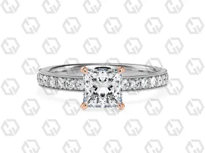 Ring 68 Princess Shape milgrain pave set ring with Gems 3D print model