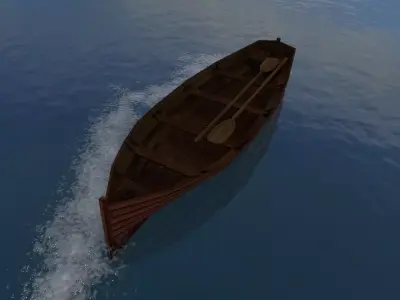 Rowboat wooden boat Low-poly 3D model