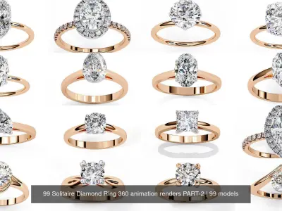 99 Solitaire Diamond Ring 360 animation renders PART-2 3D Model Pack