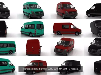 Mercedes Benz Sprinter L2H2 2015 UK 3in1 3D Model Pack