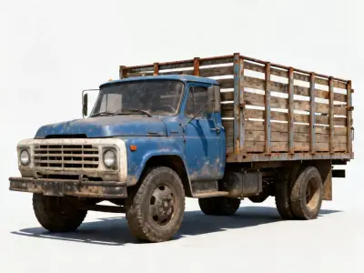 Realistic 1990s Rural Flatbed Cattle Truck 3D Model Low-poly 3D model