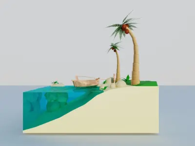 A boat in the tropics tied to the shore 3D model