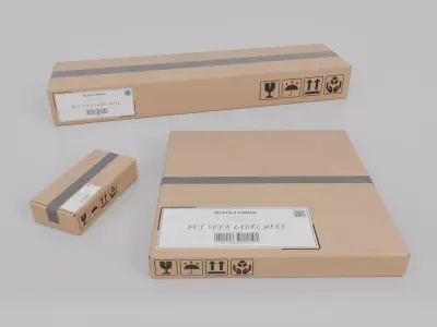 Flat and Slim Packaging Box Trio - Rigged and Customizable