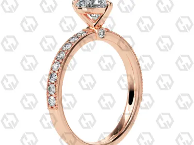 Ring 164 Heart Shape milgrain pave set ring with Gems 3D print model