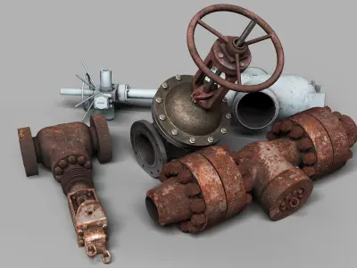 Industrial old used valves Low-poly 3D model