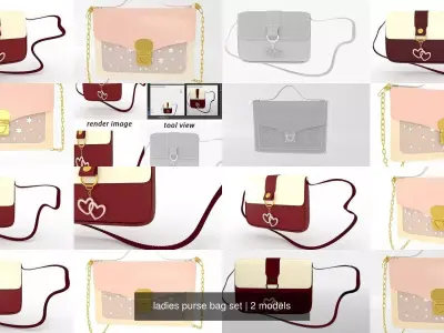 ladies purse bag set 3D Model Pack
