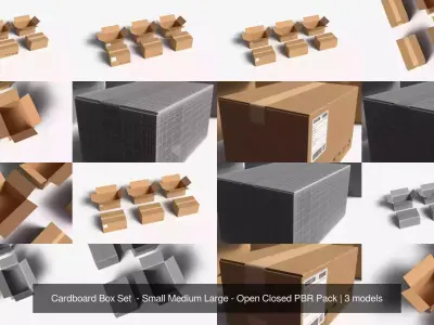 Cardboard Box Set  - Small Medium Large - Open Closed PBR Pack