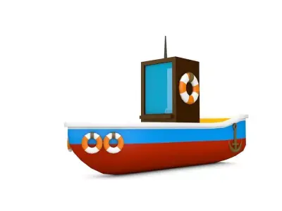 Lowpoly Ship boat with life preserver Low-poly 3D model