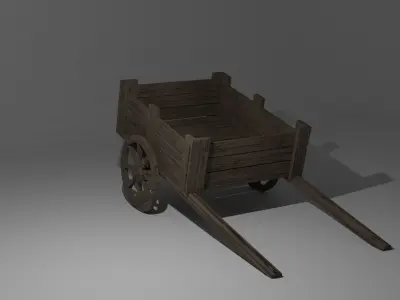 Low Poly Cart wooden wagon with bales of hay Low-poly 3D model