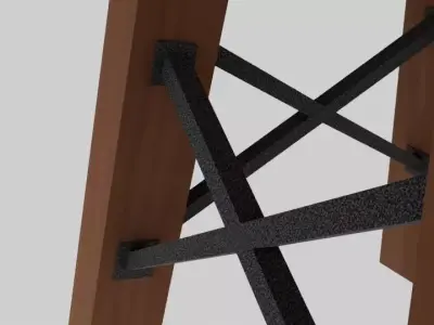 Round Wooden Dining Table with Metal Bracing Low-poly 3D model