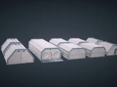 Mars KitBash - Hangars Low-poly 3D model