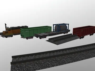 Wagons and Rails Low-poly 3D model