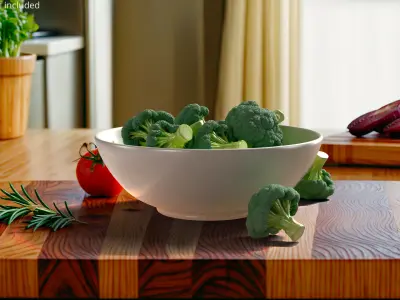Whole Raw Broccoli Floret Green 3D model