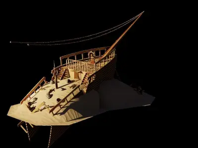 Shipwreck Model wooden structure in desert 3D model