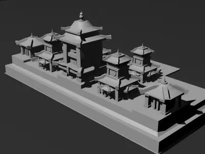Low Poly Castle 3 chinese temple Low-poly 3D model