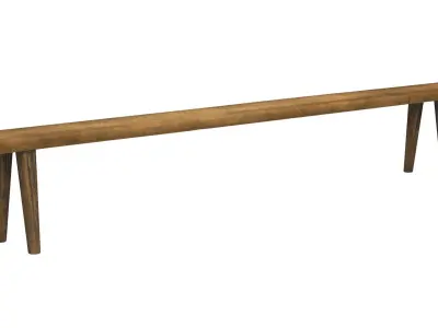 Antique Rustic Pine Wooden Long Bench 3D model