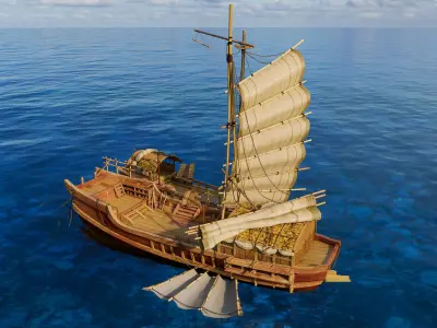 Wooden boat Low-poly 3D model 2