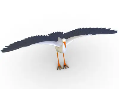 High Poly White Crane Bird Low-poly 3D model