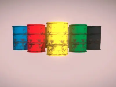 9 Color Barrels Rusty VR AR Low-Poly PBR Low-poly 3D model