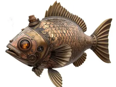 Steampunk Fish Creature 3D Model Low-poly 3D model