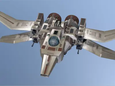 Spaceship 3D model fighter jet flying in sky 3D model