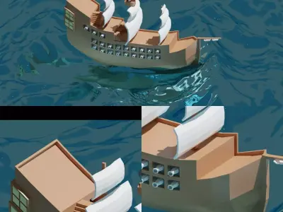 low poly ship  Low-poly 3D model