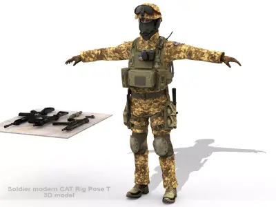 Soldier modern CATRig Pose T Low-poly 3D model