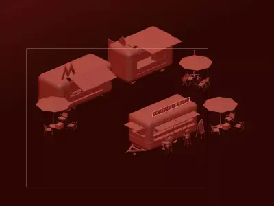 Mobile Food Kiosk Pop-Up Cafe Trailer Set 3D model