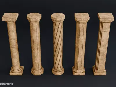 Ancient Stone Columns Pack Low-poly 3D model