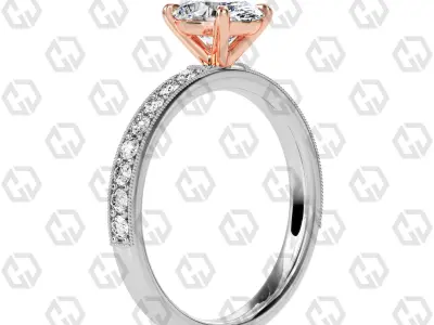 Ring 66 Oval Shape milgrain pave set ring with Gems 3D print model