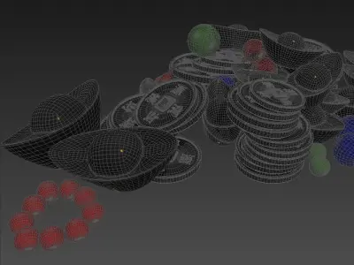 Treasure Pearls sapphires cartoon jewelry Gold Coins 3D model