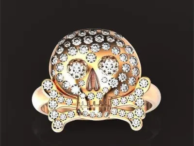  Ring skull and bones Adams head with diamonds 335 3D print model