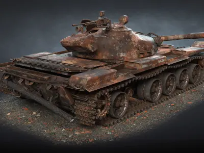 T-72A Tank Destroyed Low-poly 3D model