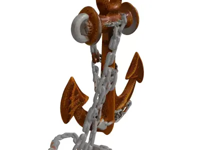Rusted Ship Anchor with Broken Chain 3D model