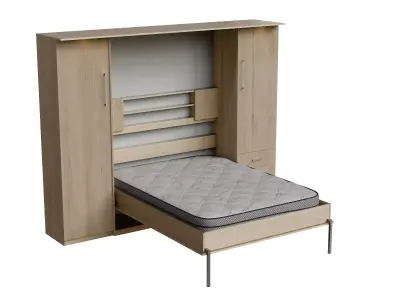 Beige Wood Wall Bed Low-poly 3D model