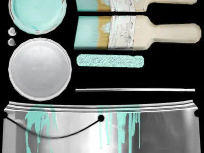 Paint Can and Brush Low-poly 3D model