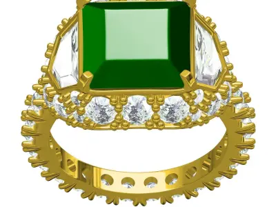 Antique Emerald Colored Stone Cocktail Ring 3D print model