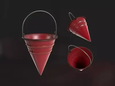 Firefighter Cone Sand Bucket Stylized Low-poly 3D model