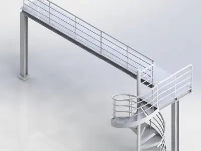 Structural railings platform with spiral stairs 3D model