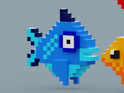 Voxel Fish Pack Low-poly 3D model
