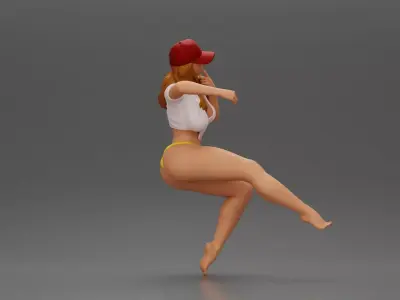 Sexy girl in cap thinking and playfully posing 3D print model