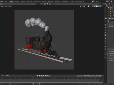 Low Poly Train steam locomotive with smoke Low-poly 3D model