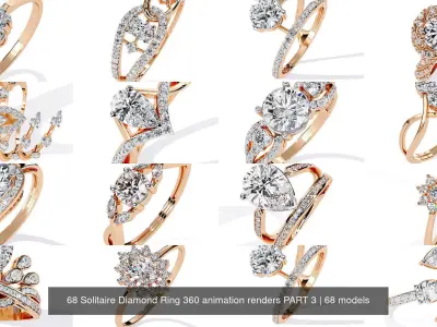 68 Solitaire Diamond Ring 360 animation renders PART 3 3D Model Pack