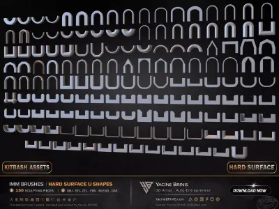 150 Hard Surface IMM U Shapes Low-poly 3D model