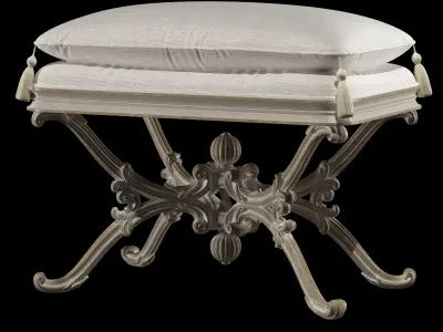 x puff ornate bench with cushion on top 3D model