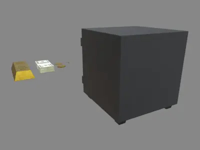Safe Box With Gold and Money Low-poly 3D model
