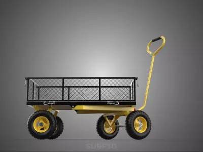 HEAVY DUTY UTILITY MANUAL HAND PULL WAGON GARDEN CART TROLLEY 4W 3D model