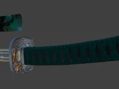 Katana samurai sword Low-poly 3D model 21