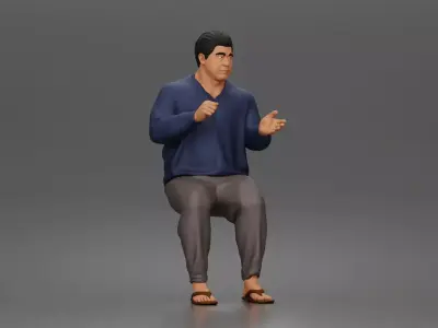 Asian Man sits gesturing while wearing casual sweater pants 3D print model